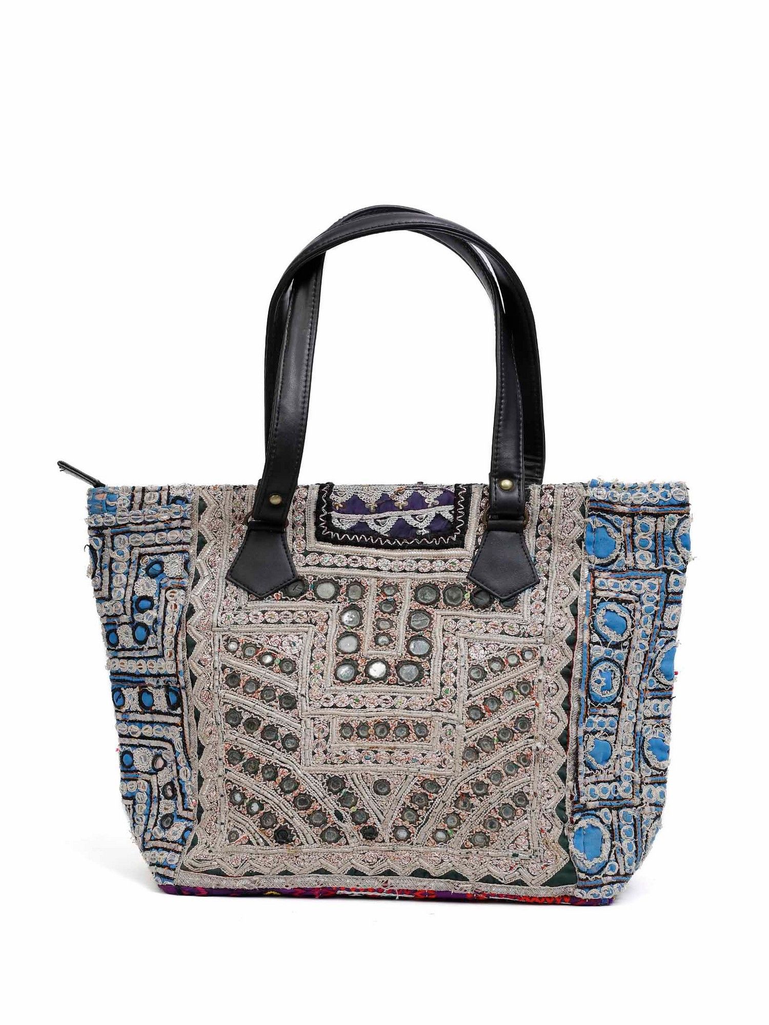 Buy TJORI Bags Dusky Black Kutch Embroidery Tote Bag Online