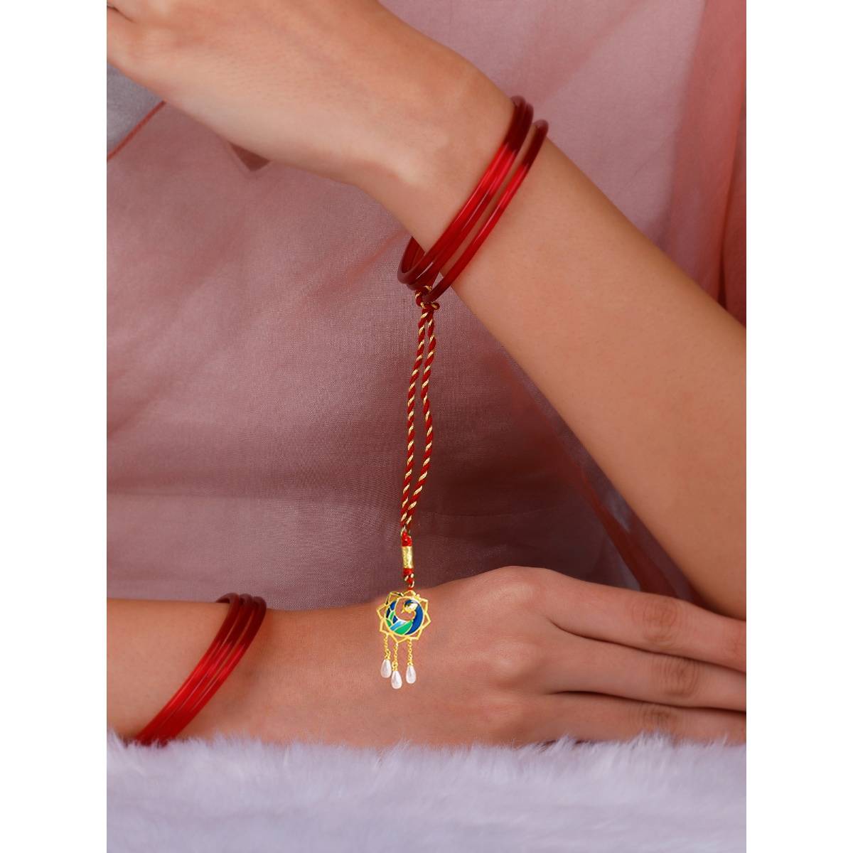 GIVA 925 Silver Golden Mor Bandhan Lumba Rakhi
