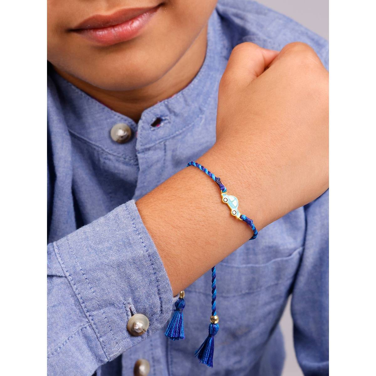 GIVA 925 Silver Golden Cute Car Kids Rakhi