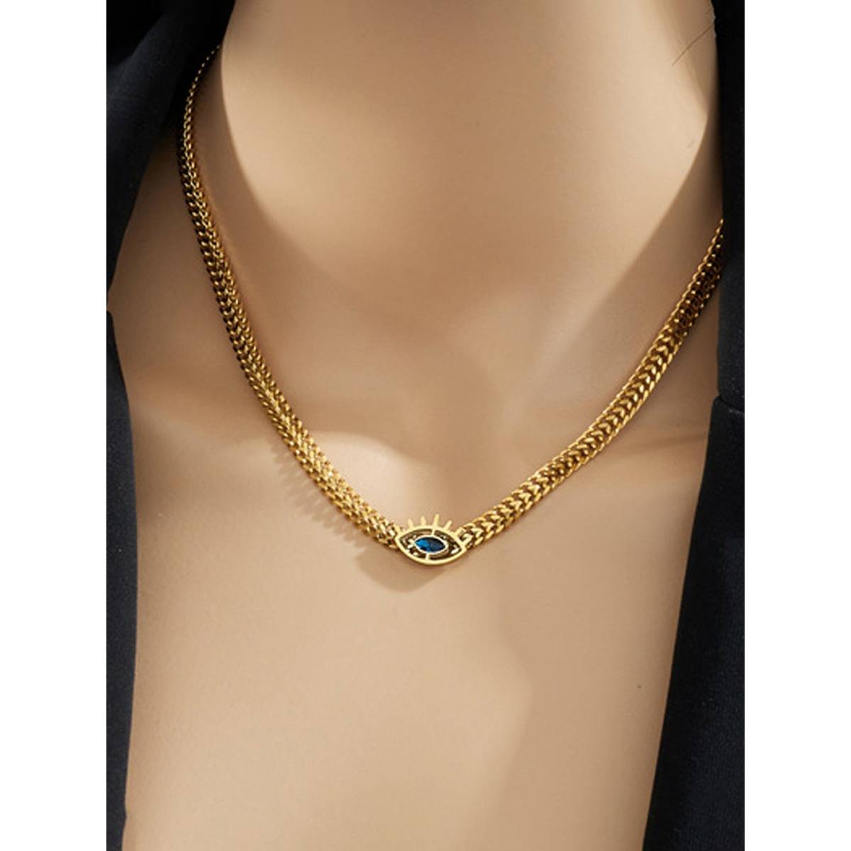 Designs & You Gold Plated Stainless Steel Anti Tarnish Blue CZ Necklace For Women