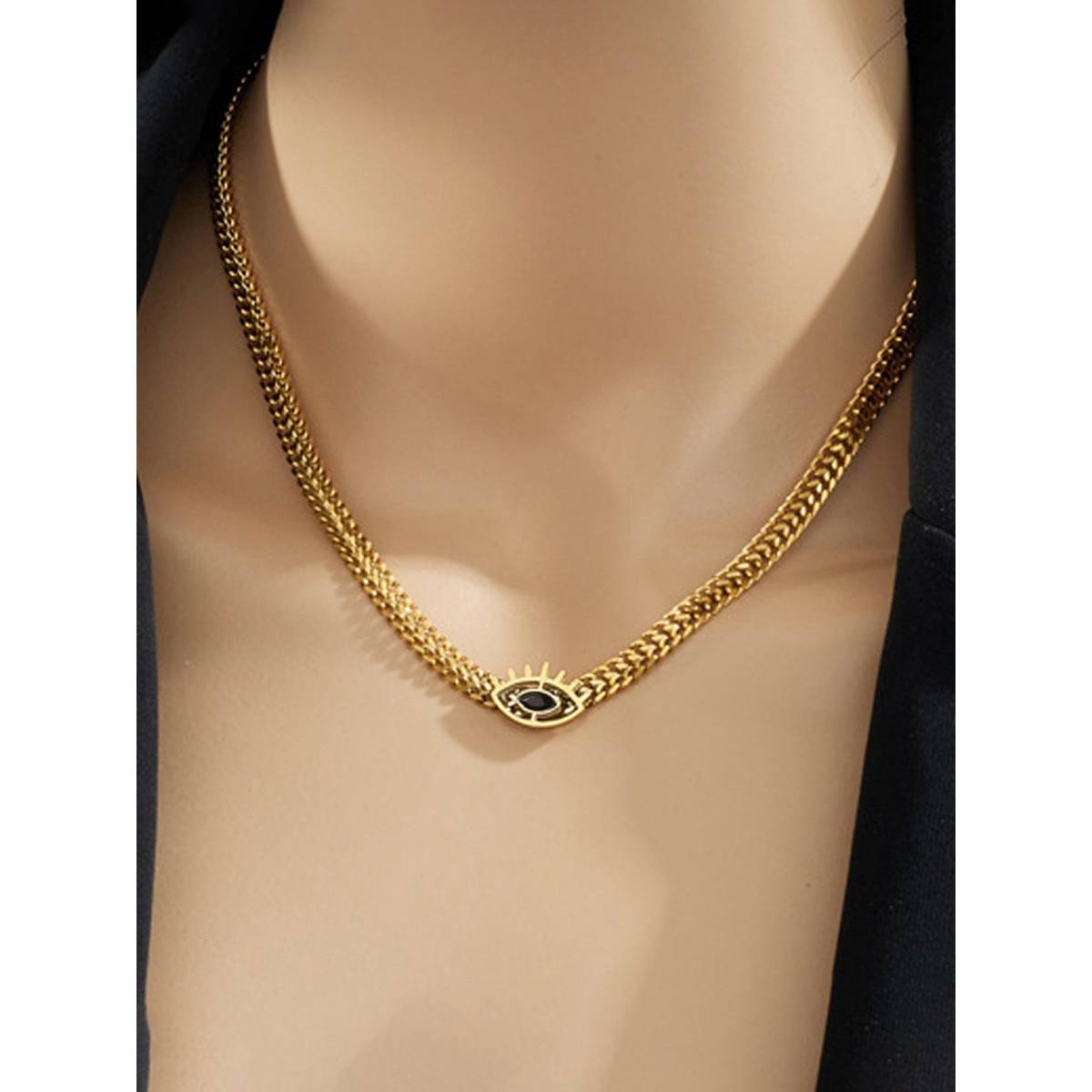 Designs & You Gold Plated Stainless Steel Anti Tarnish Black CZ Necklace For Women