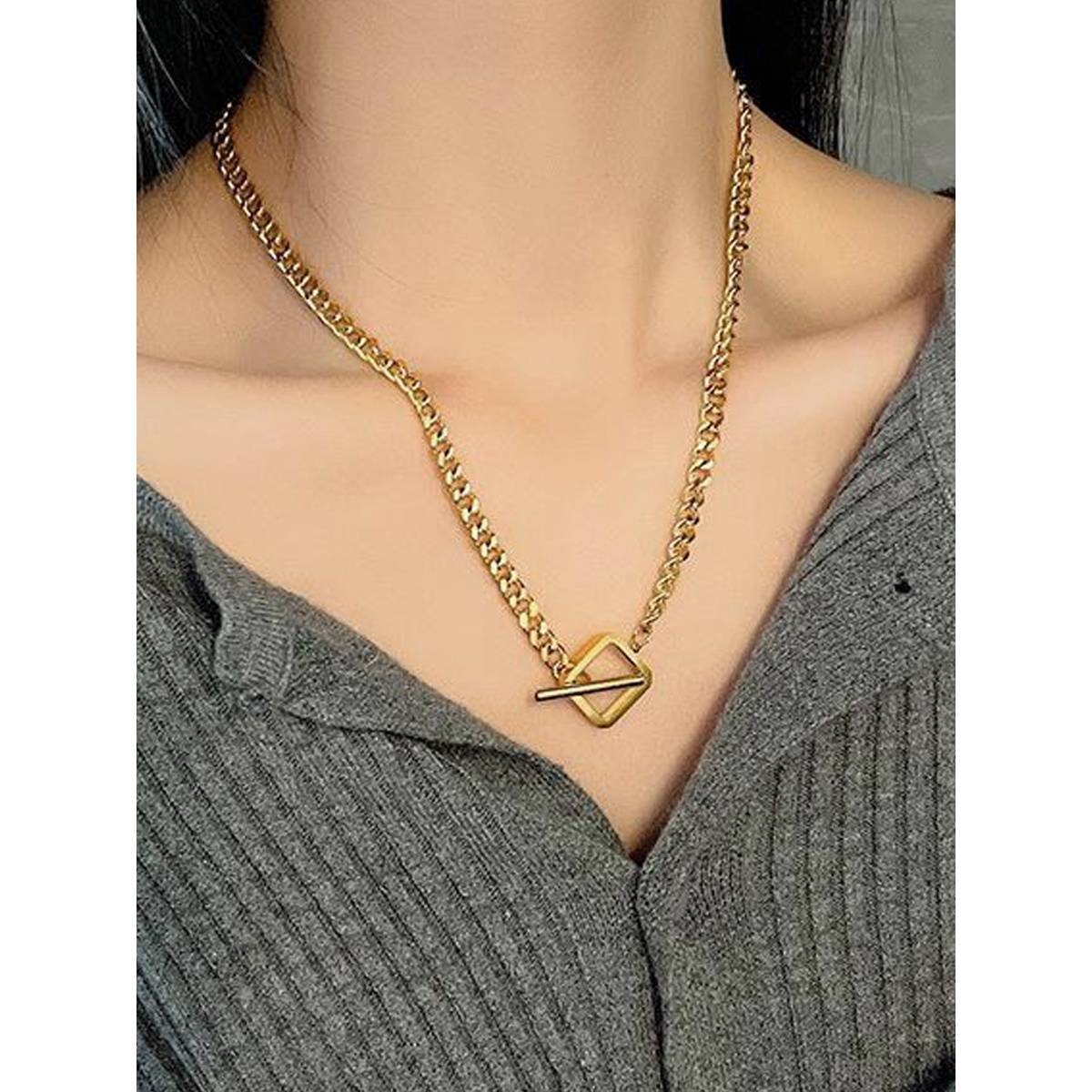 Designs & You Gold Plated Stainless Steel Anti Tarnish Geometric Necklace For Women