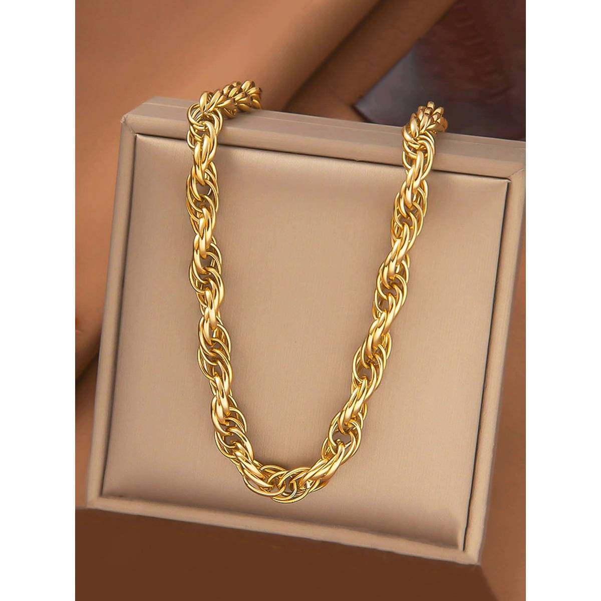 Designs & You Gold Plated Anti Tarnish Stainless Steel Thick Chain Rope Style Necklace