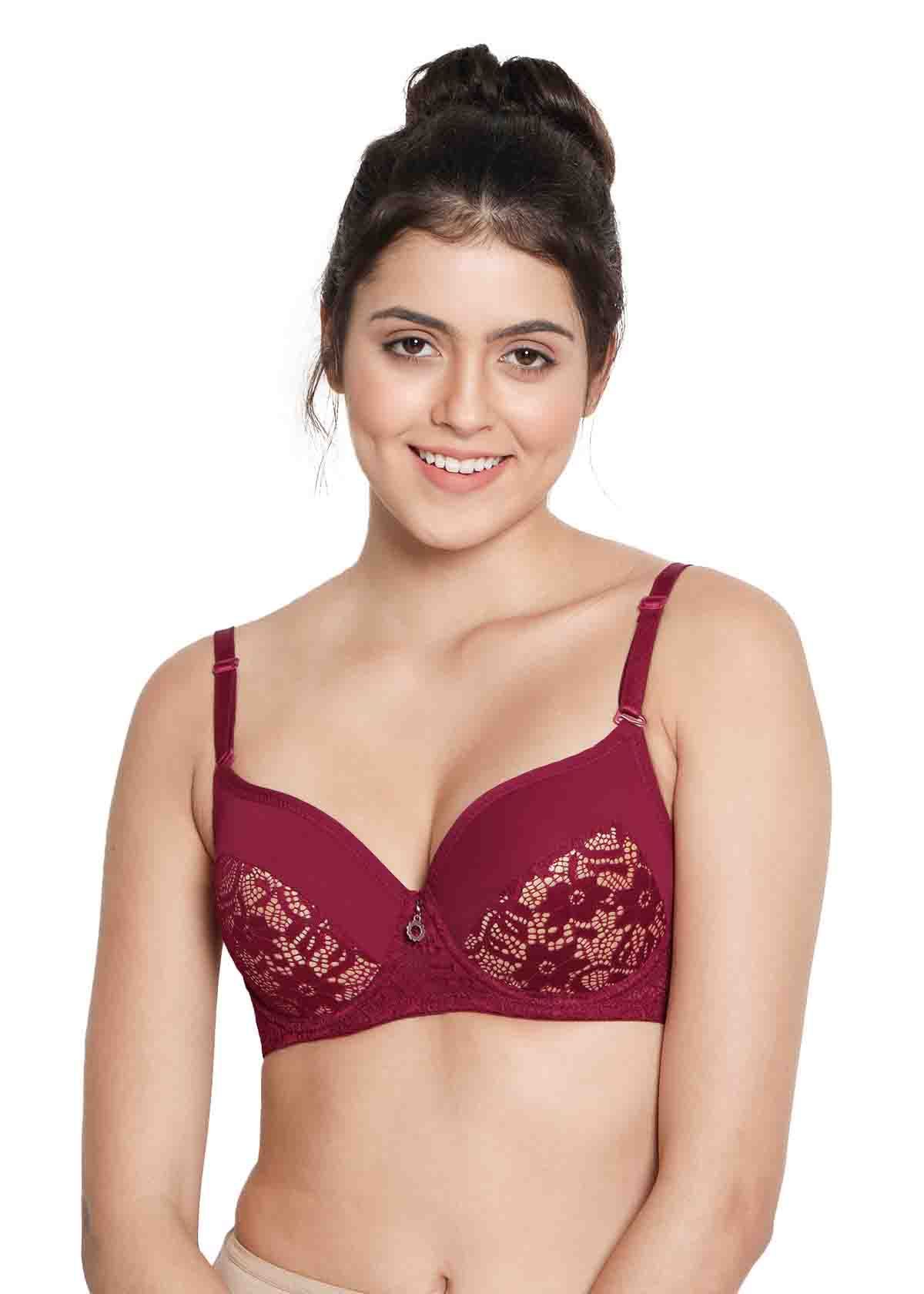 Buy Shyaway Susie 3/4th Coverage Underwired Half Lace Cup Everyday Padded  Bra- PersianRed Online
