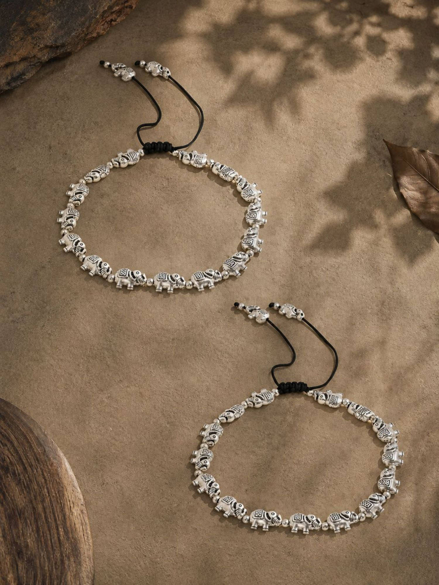 VIRAASI Silver Plated Elephant Design Charm Anklets Pair