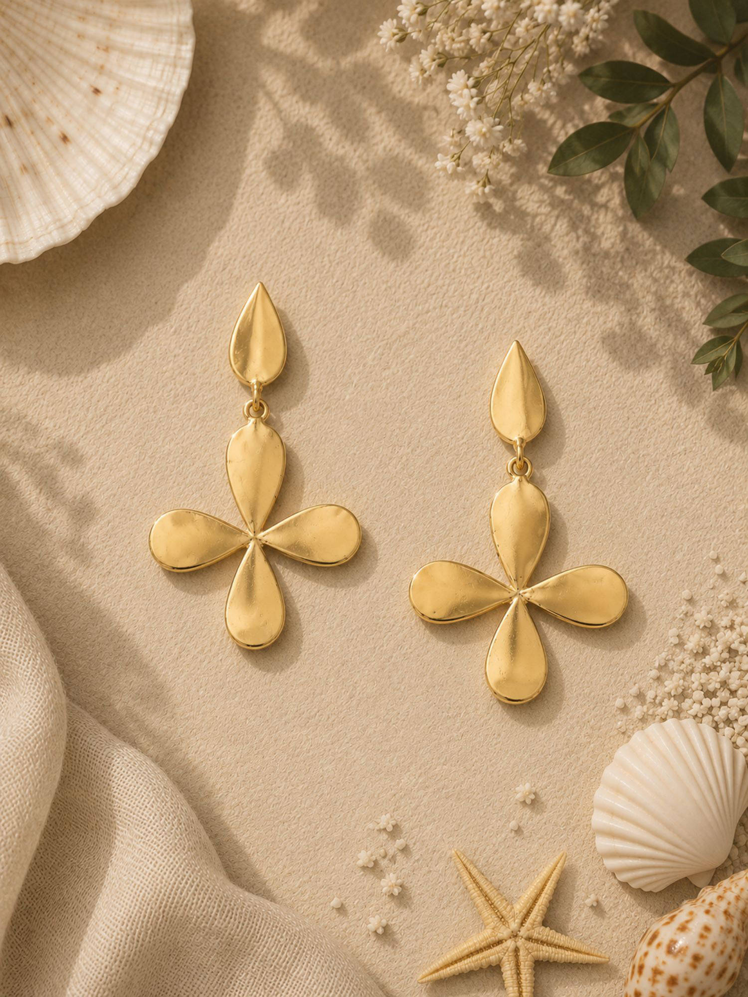VIRAASI Glossy Gold-Toned Contemporary Drop Earrings