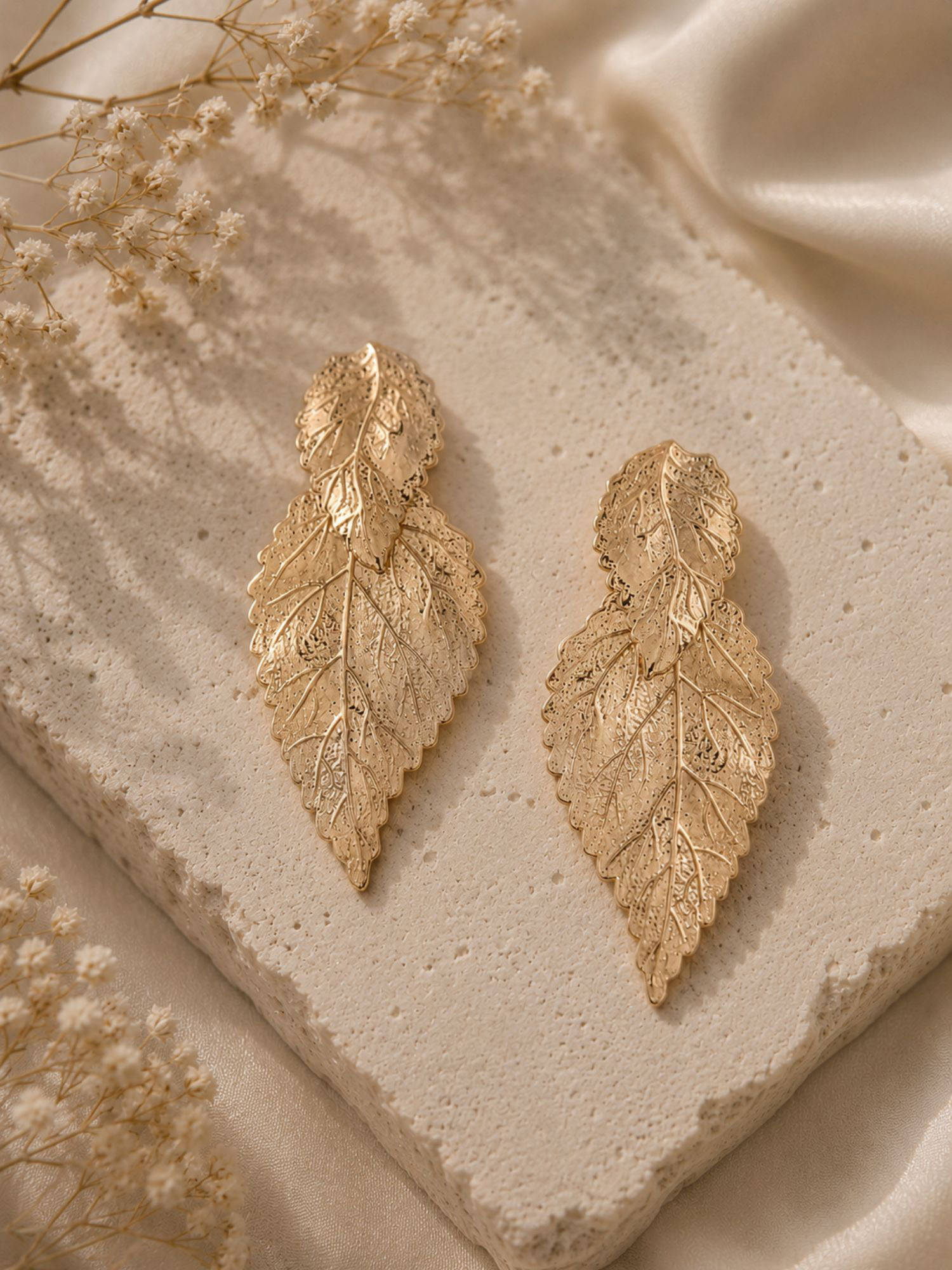 VIRAASI Gold-Plated Leaf Drop Earrings
