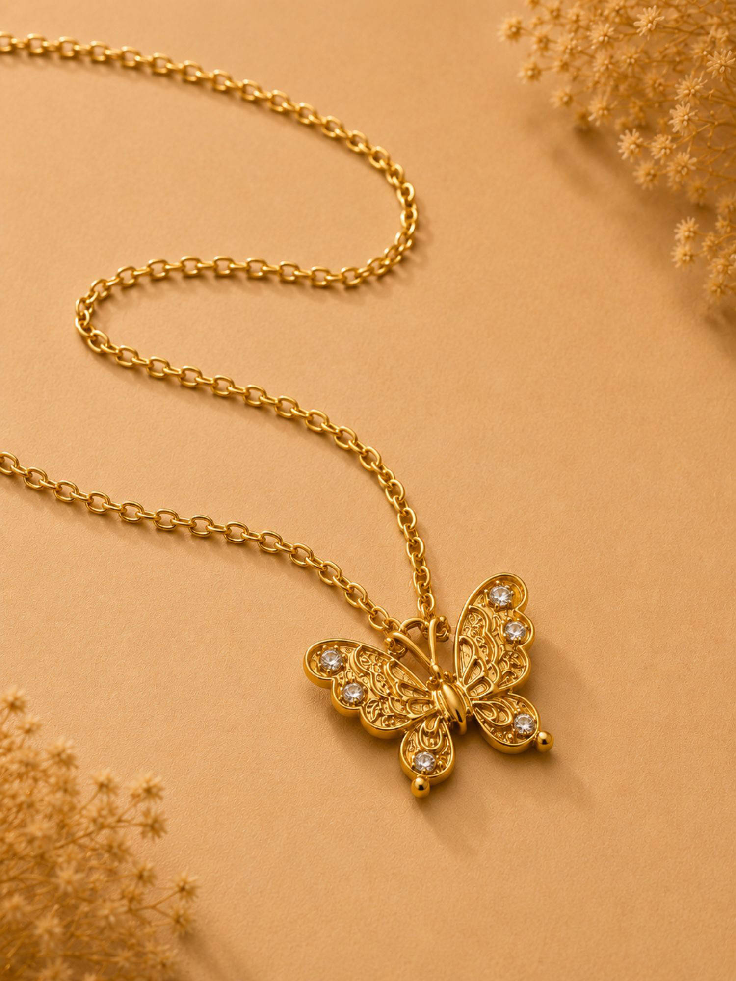 VIRAASI Gold-Toned Butterfly Pendant with Chain
