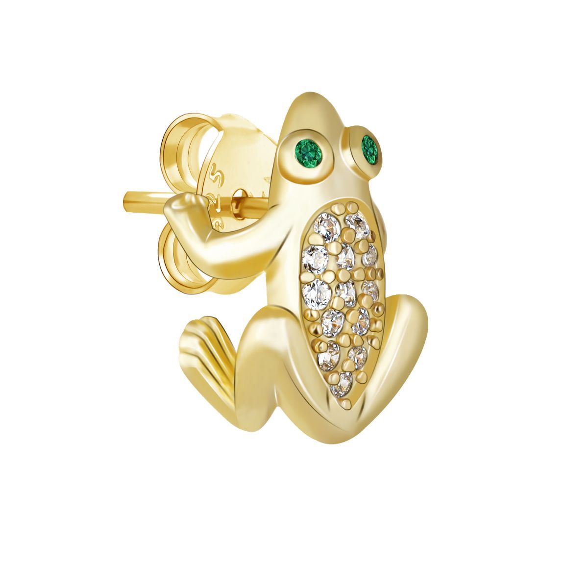 BriLove Frog Stud Earrings - 925 Sterling Silver Animal Jewelry For Women (3D Frog Design)