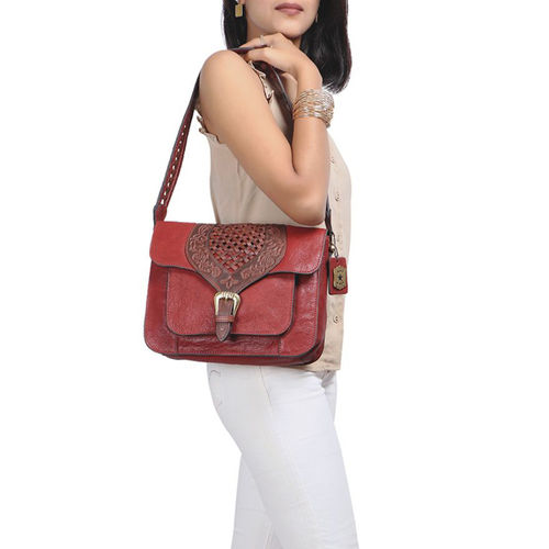 Buy Hidesign Belle Star 02 Red Leather Women's Sling Bag Online