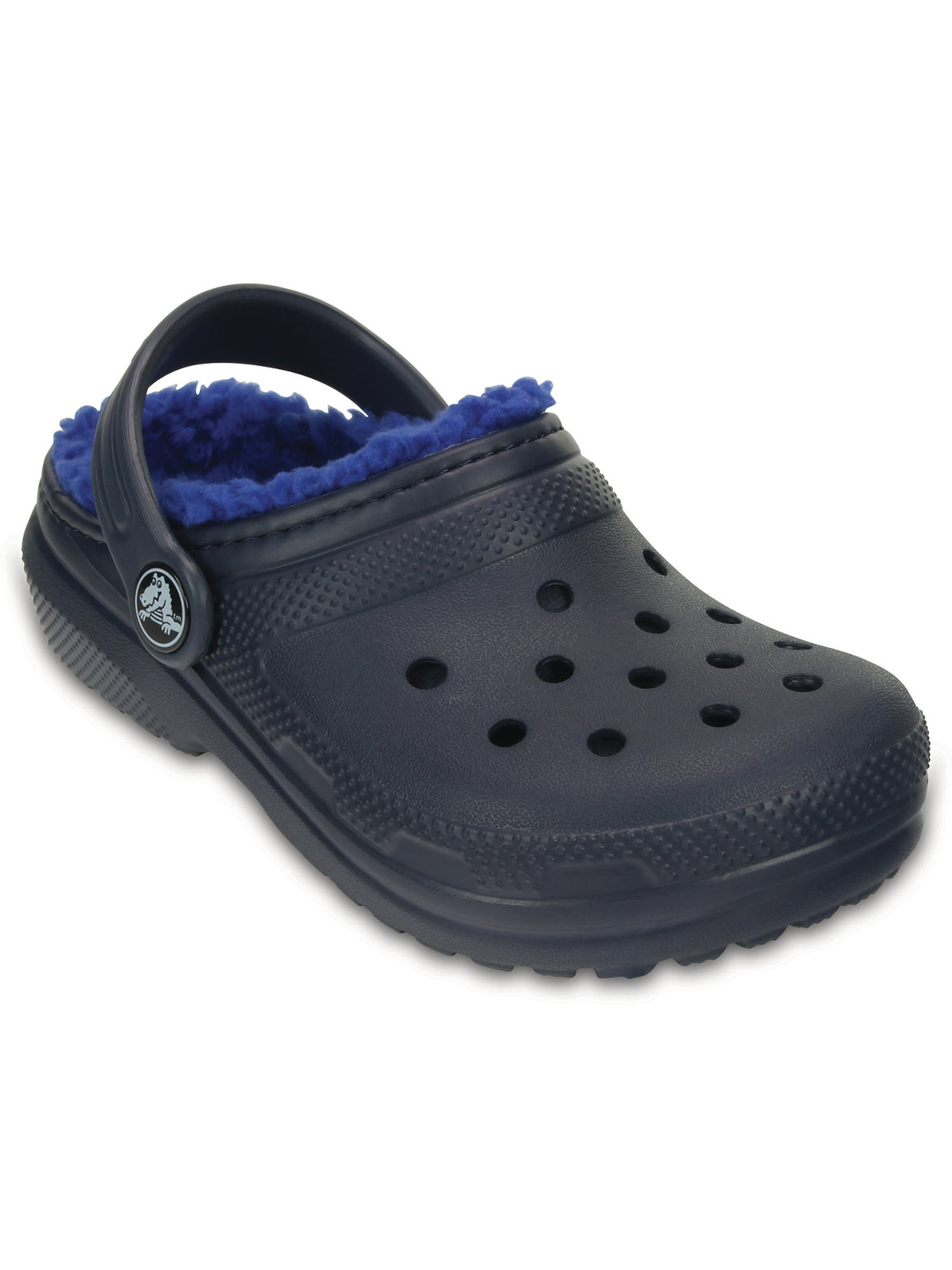 navy blue fuzzy crocs