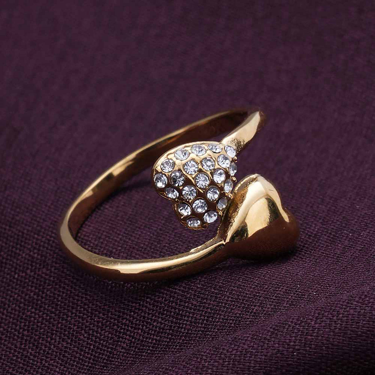 Palmonas Gold Stone Studded Heart Shaped Ring For Womens - Waterproof And Anti-Tarnish