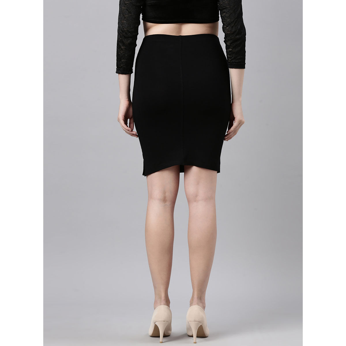 Buy TWIN BIRDS Women High Rise side slit Stretchable knee length Skirt