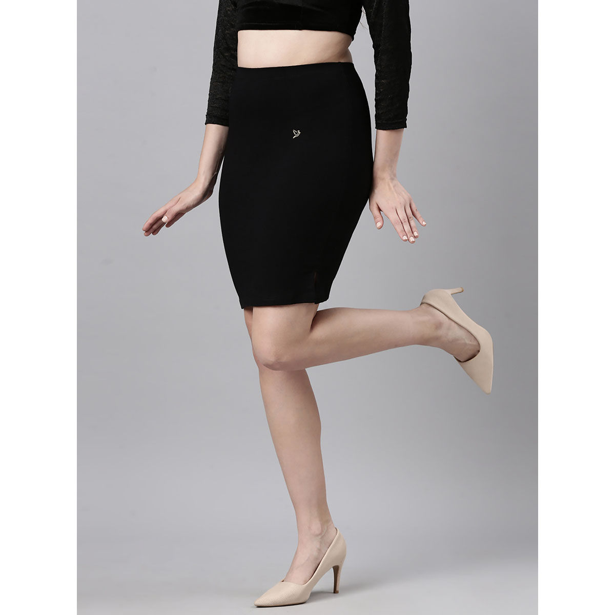 Buy TWIN BIRDS Women High Rise side slit Stretchable knee length Skirt