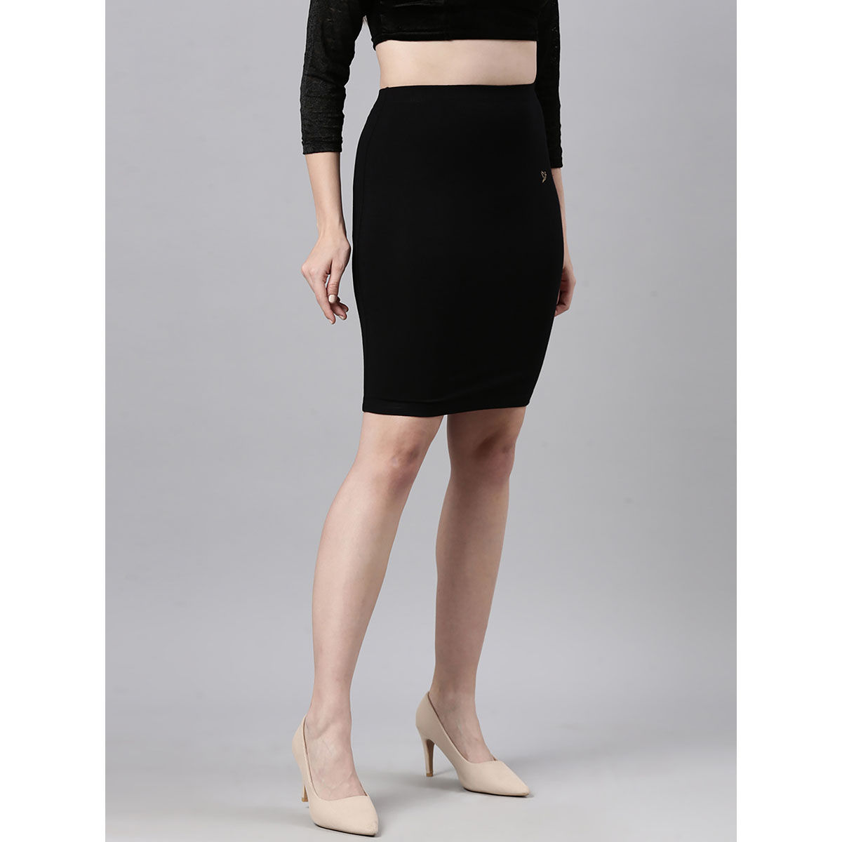 Buy TWIN BIRDS Women High Rise side slit Stretchable knee length Skirt