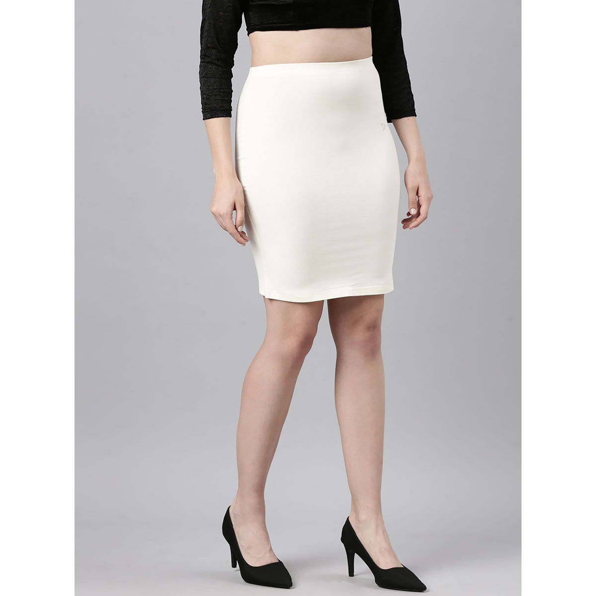 Buy TWIN BIRDS Women High Rise side slit Stretchable knee length Skirt