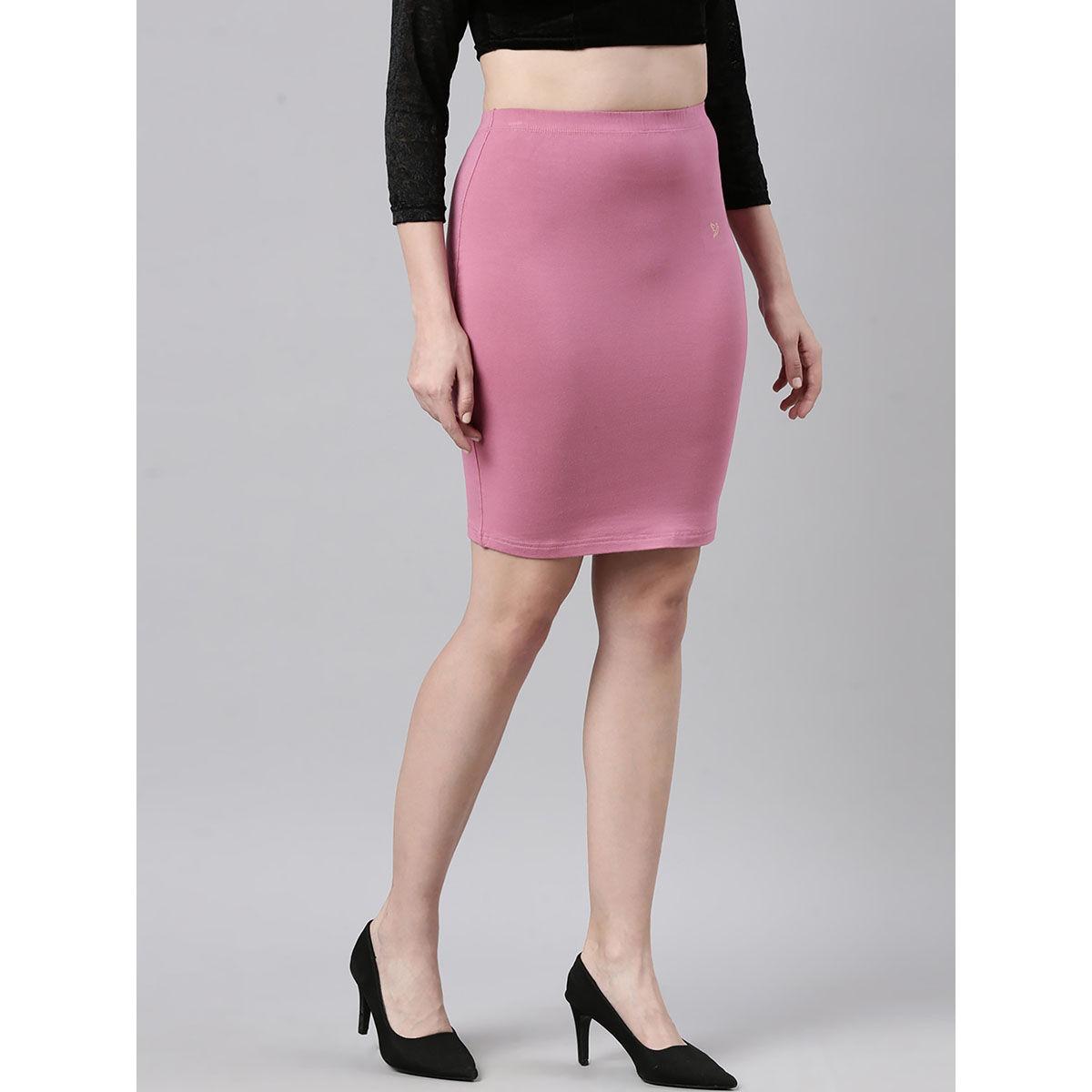 Buy TWIN BIRDS Women High Rise side slit Stretchable knee length Skirt