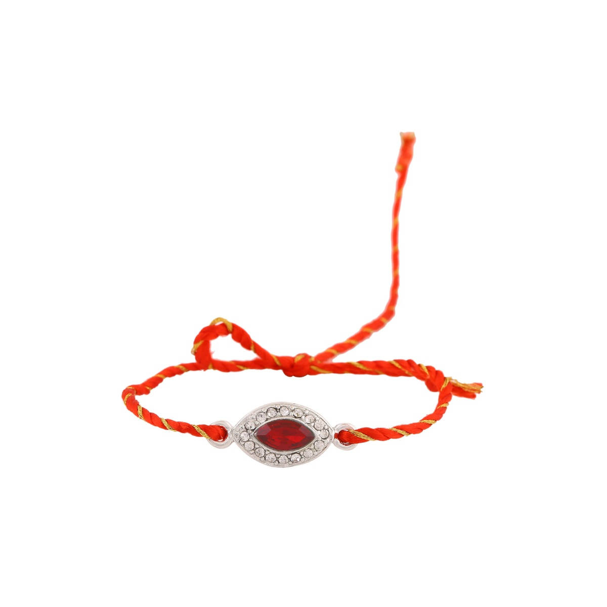 Estele Rhodium Plated Divine Evil Eye Rakhi with Crystals, Enamel & Fancy Silk Thread