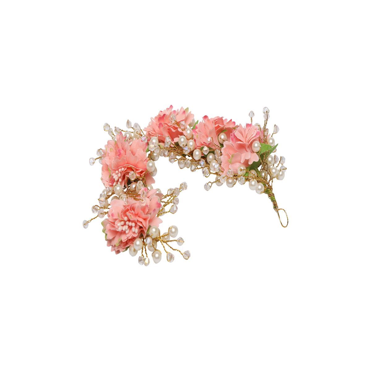 Buy AccessHer Gold Plated Beaded Tiara Comb Indo Western Pink Floral