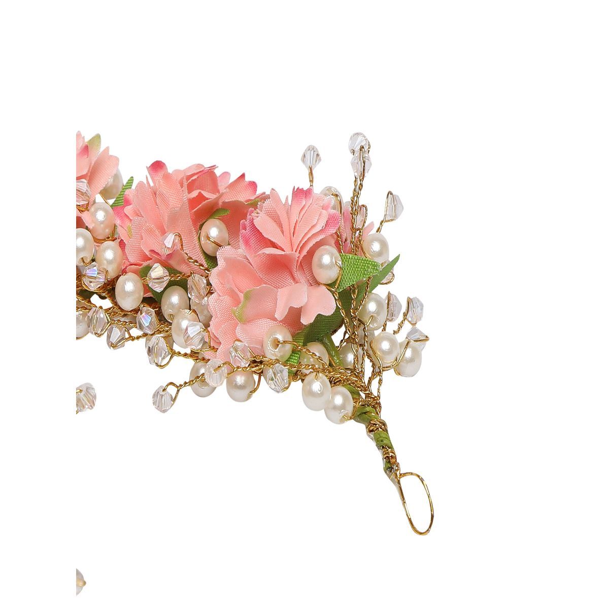 Buy AccessHer Gold Plated Beaded Tiara Comb Indo Western Pink Floral