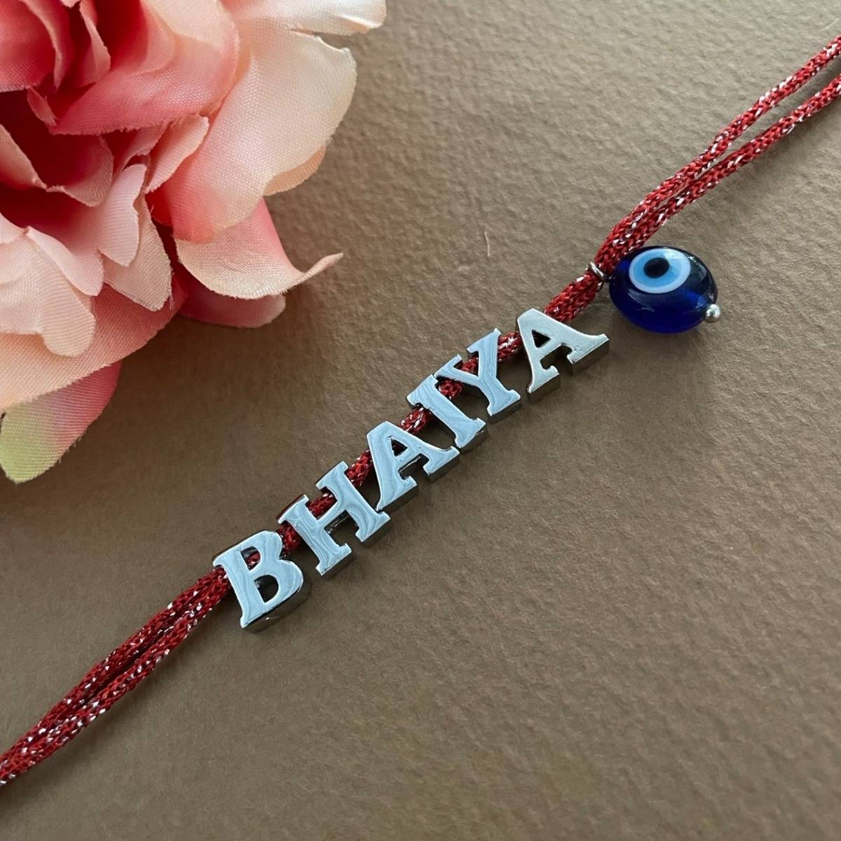 Digital Dress Room Silver Plated Bhaiya & Blue Evil Eye Rakhi