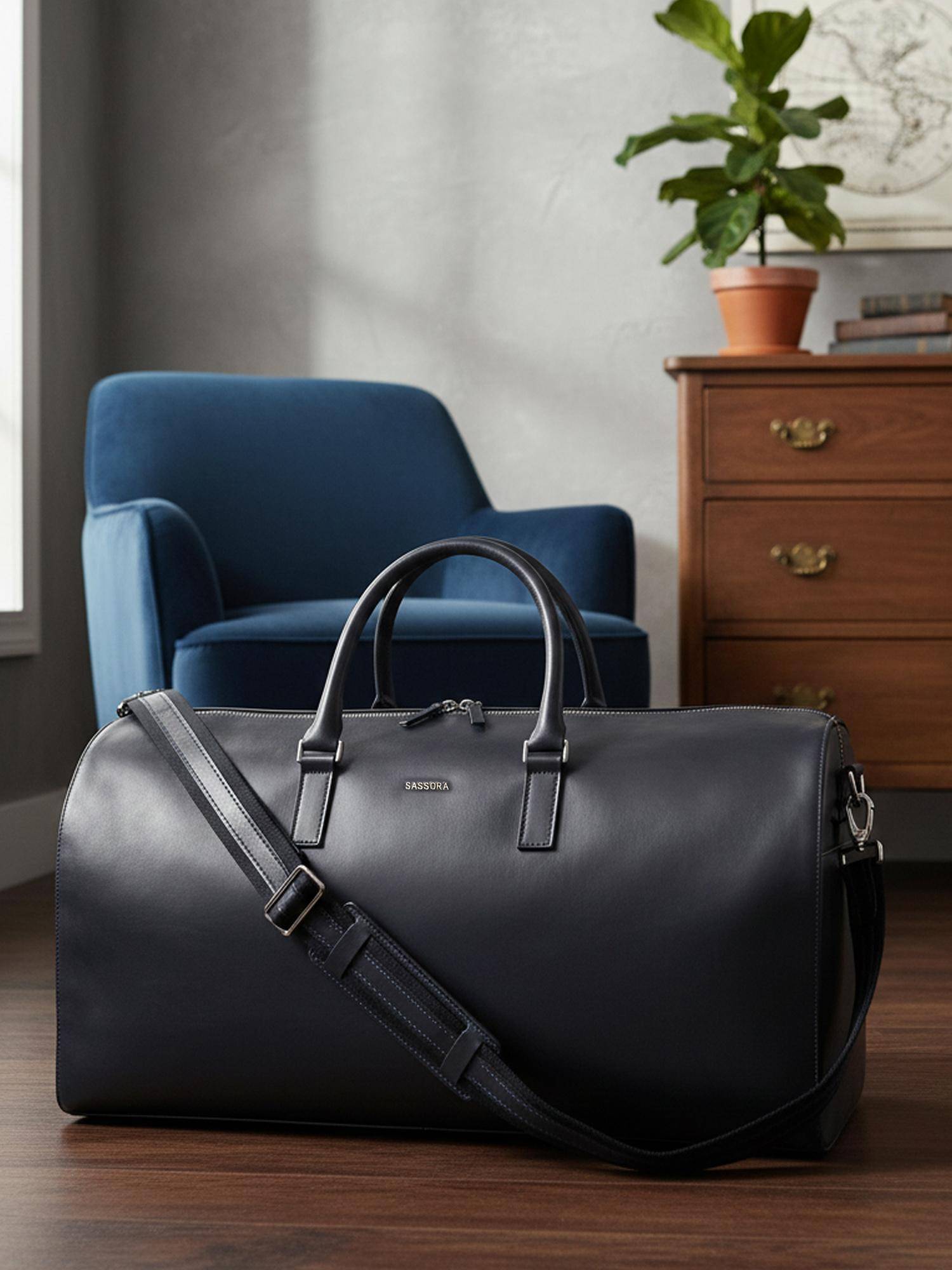Sassora Genuine Leather 45L Weekender with Shoulder Strap Duffle Bag for Men and Women
