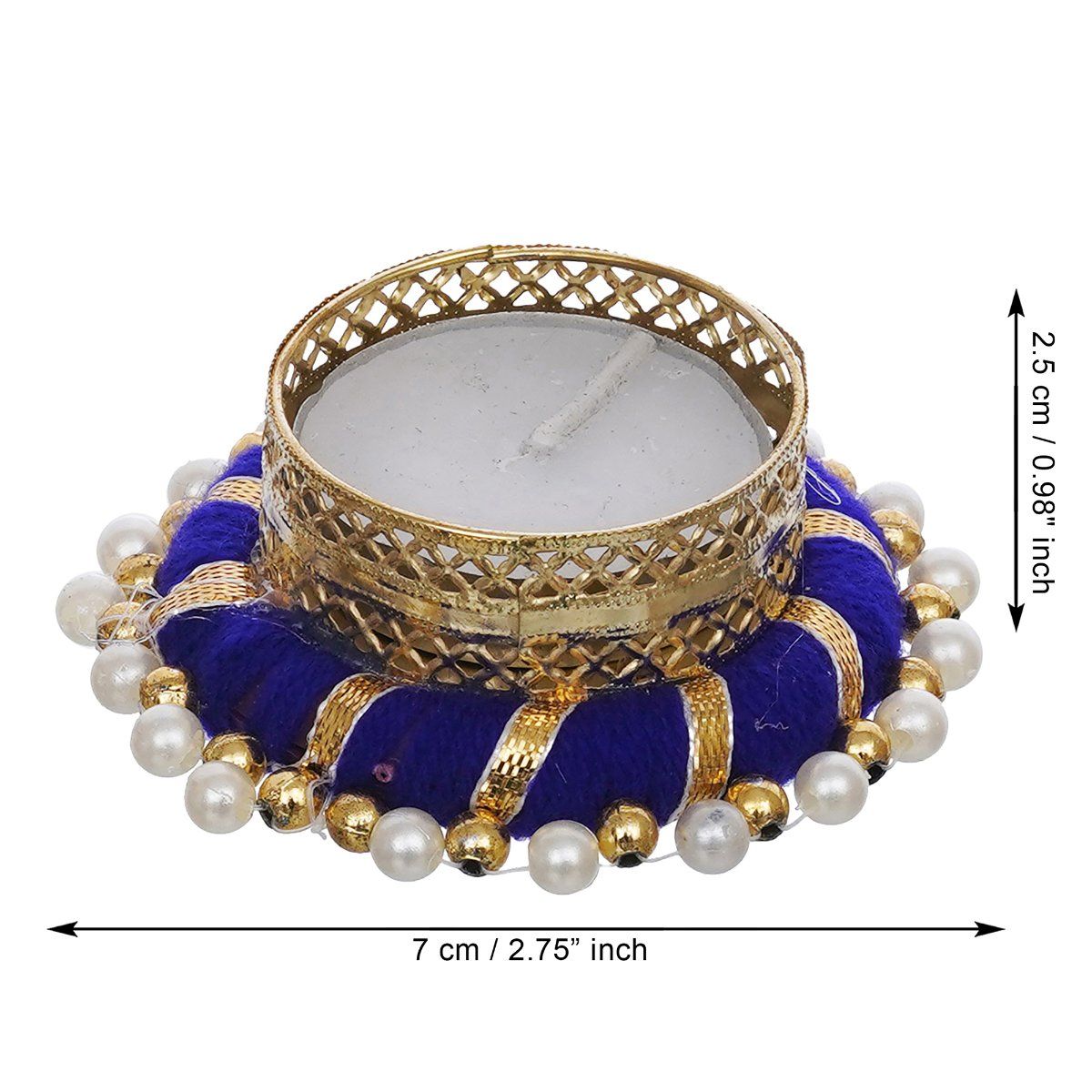 Buy eCraftIndia Golden and Blue Decorative Tea Light Candle Holders