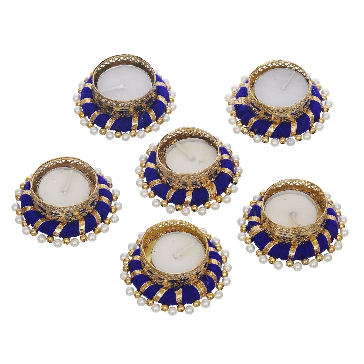 Buy eCraftIndia Set of 6 Blue & Golden Round Shaped Beaded Decorative