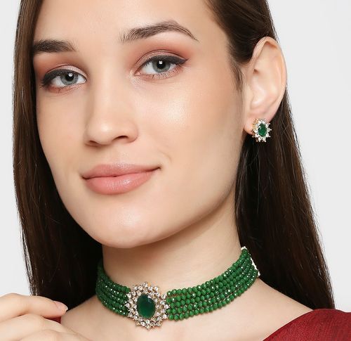 licens udsagnsord vedlægge Fabula Green Beads & American Diamond Choker Necklace Set With Matching  Earrings: Buy Fabula Green Beads & American Diamond Choker Necklace Set  With Matching Earrings Online at Best Price in India 