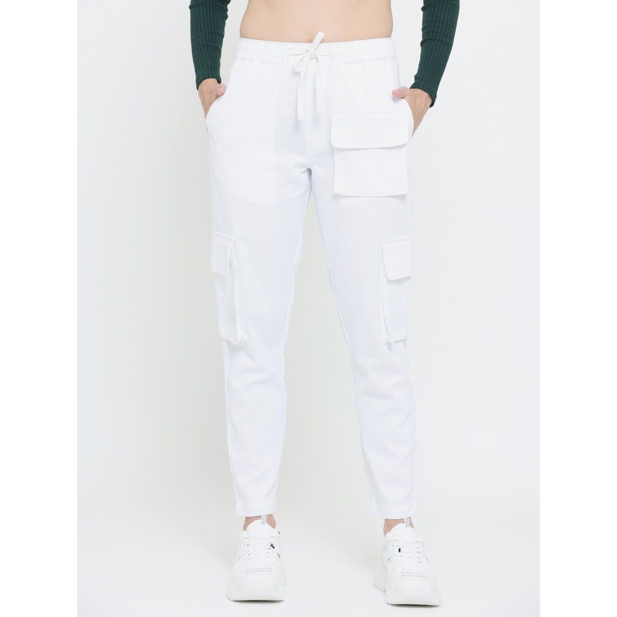 WHITE COTTON SOLID CARGO PANT  ROOKIES