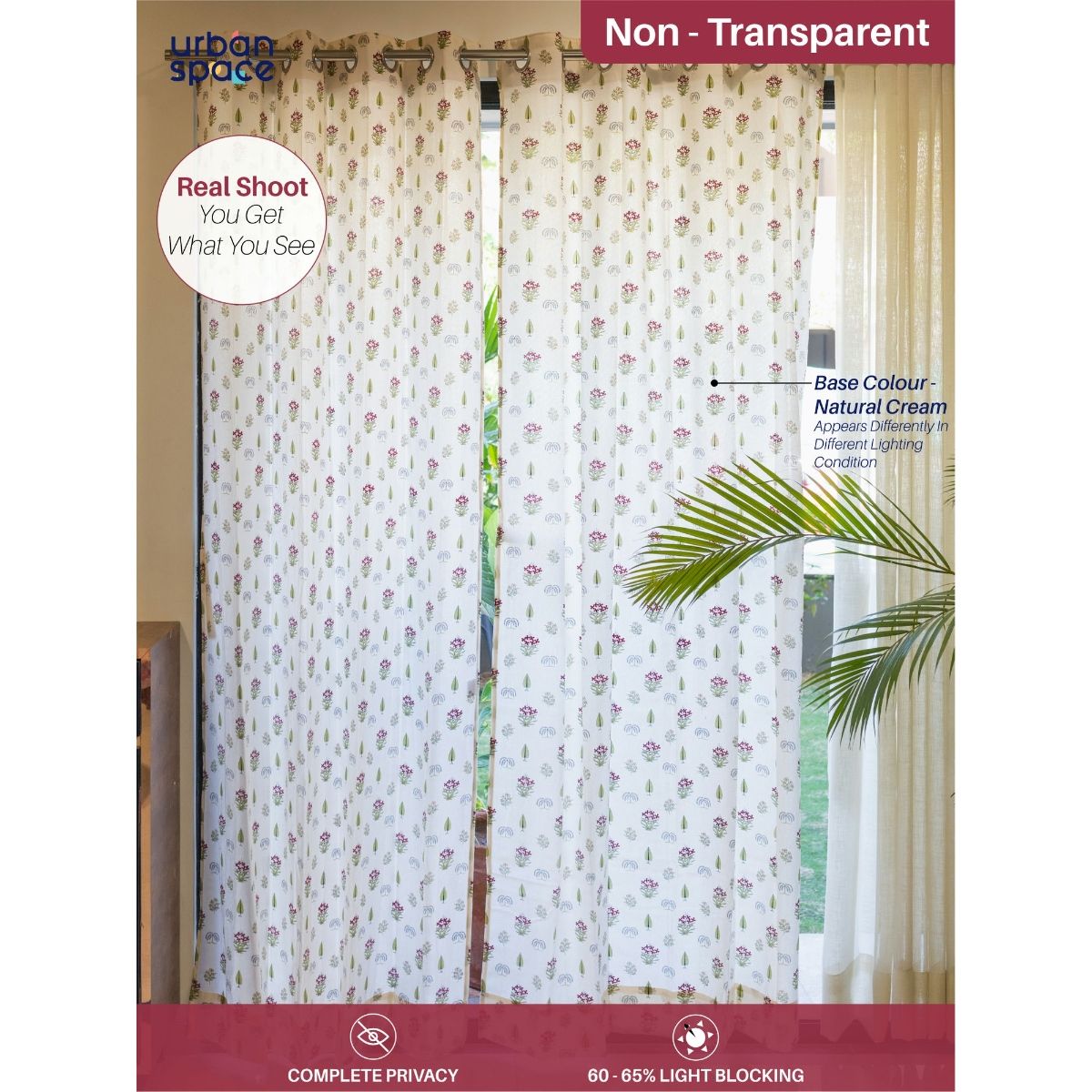 Buy Urban Space Cotton Door Curtains 7 Ft with Eyelets and TieBack 2 ...