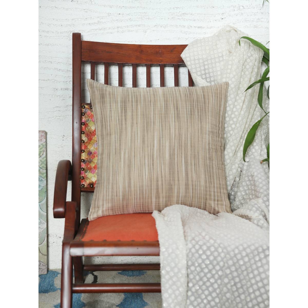 Zeba World Cushion Cover for Sofa Bed Brocade Silk - Beige (16x16 inches)