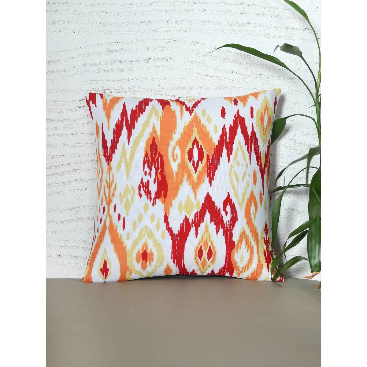 Zeba World Cushion Cover for Sofa Bed Poly Canvas Ikat Print - Multicolor (16x16 inches)