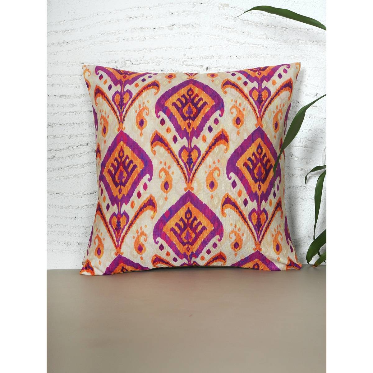 Zeba World Cushion Cover for Sofa Bed Poly Canvas Ikat Print - Multicolor (16x16 inches)
