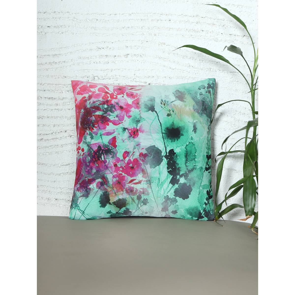 Zeba World Cushion Cover for Sofa Bed Poly Canvas Floral Print - Multicolor (16x16 inches)
