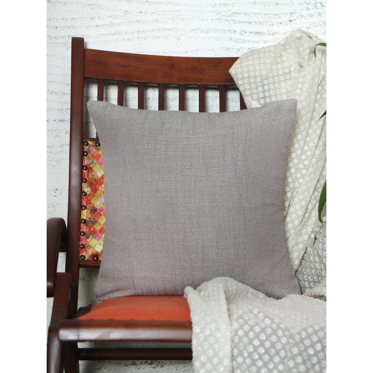 Zeba World Cushion Cover for Sofa Bed Cotton Blend with Self Textured - Grey (16x16 inches)