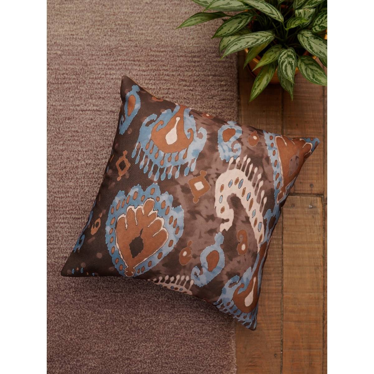 Zeba World Embroidered Cushion Cover Brown (16x16 inches)