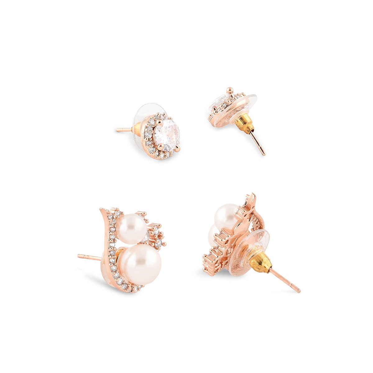 Buy Zaveri Pearls Set of 2 Rose Gold Cubic Zirconia Brass Studs