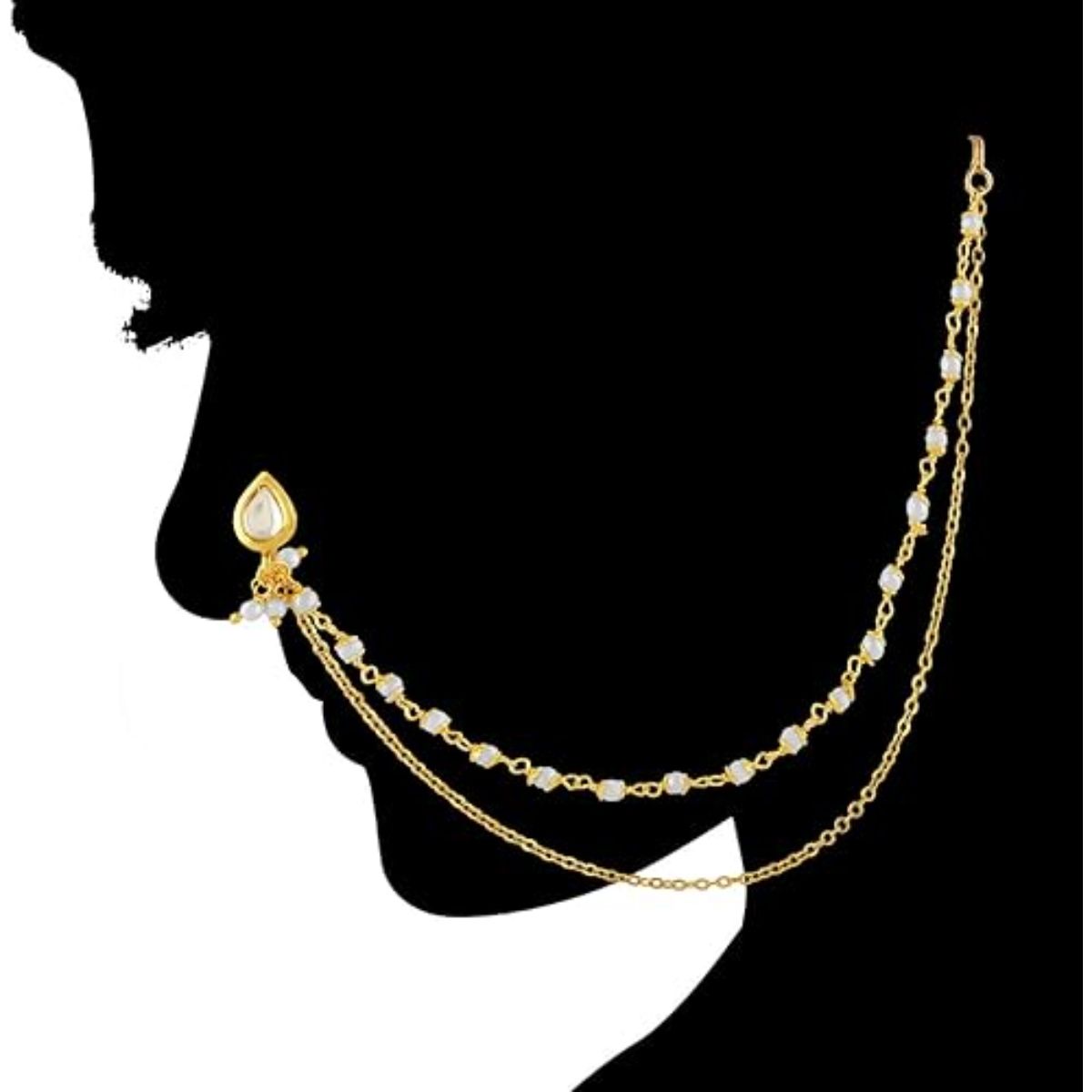 AccessHer Silver Ad Nose Pin, Clip On Nose Ring Small Nath Kundan for Women  | D2C Sale