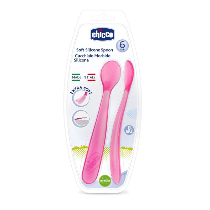 Chicco Soft Silicon Spoon Bi-Pack For Girl (6M+) - Pink