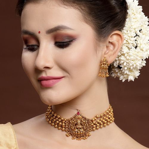 Buy PANASH Antique Gold Plated Temple Choker Jewellery (Set of