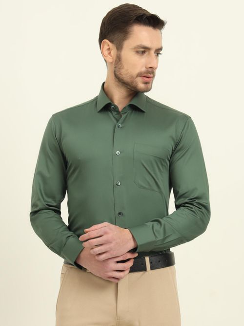what colour heels with green dress Modern Fit Non-Iron Sateen Dress Shirt | Bellissimo | Tip Top Tailors main image 0
