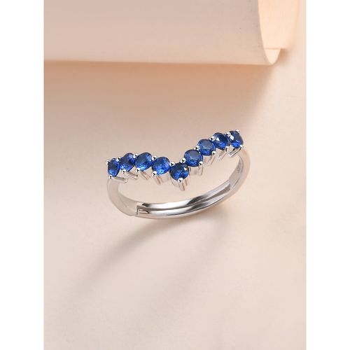 925 Silver Synthetic Blue Sapphire Chevron Adjustable Ring for Women and  Girls (Adjustable)