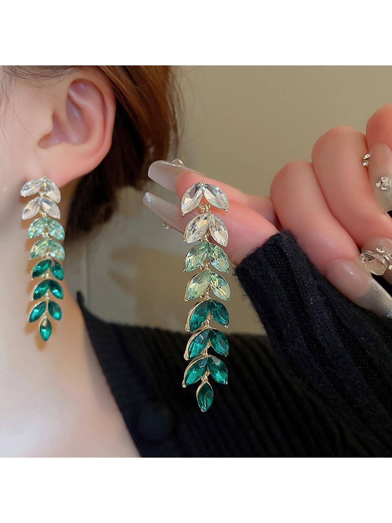 ESTAILO FASHION Green Imperial Jade Cascades Earrings for Women