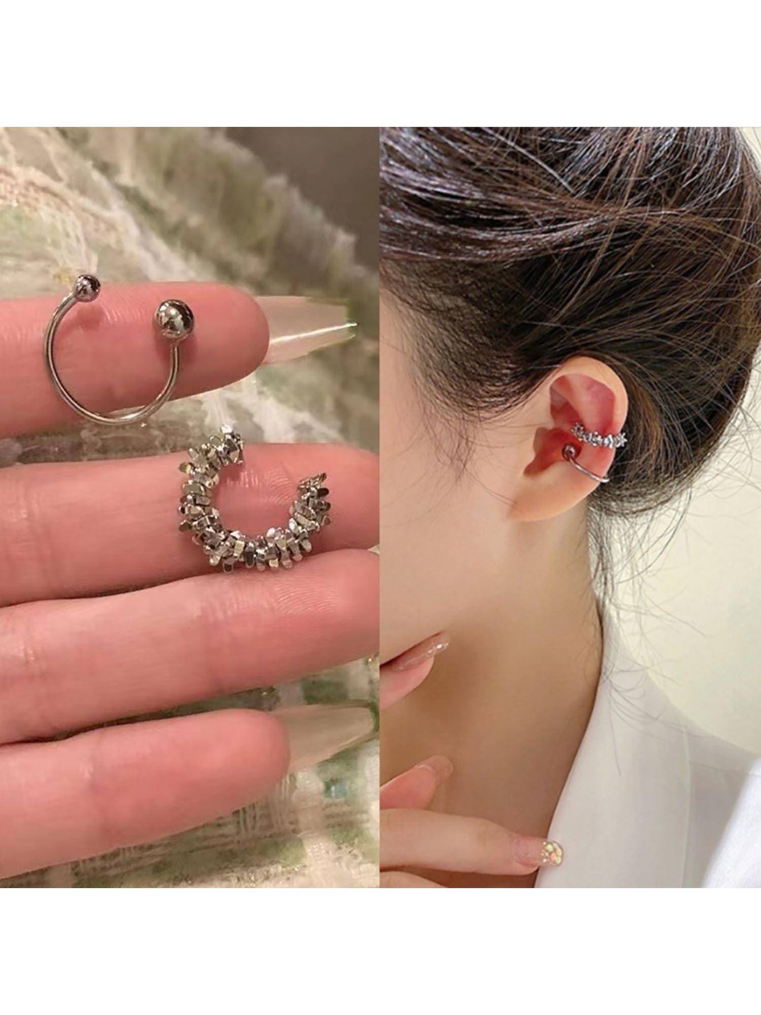 ESTAILO FASHION Silver Celestial Glint Cuffs Earrings