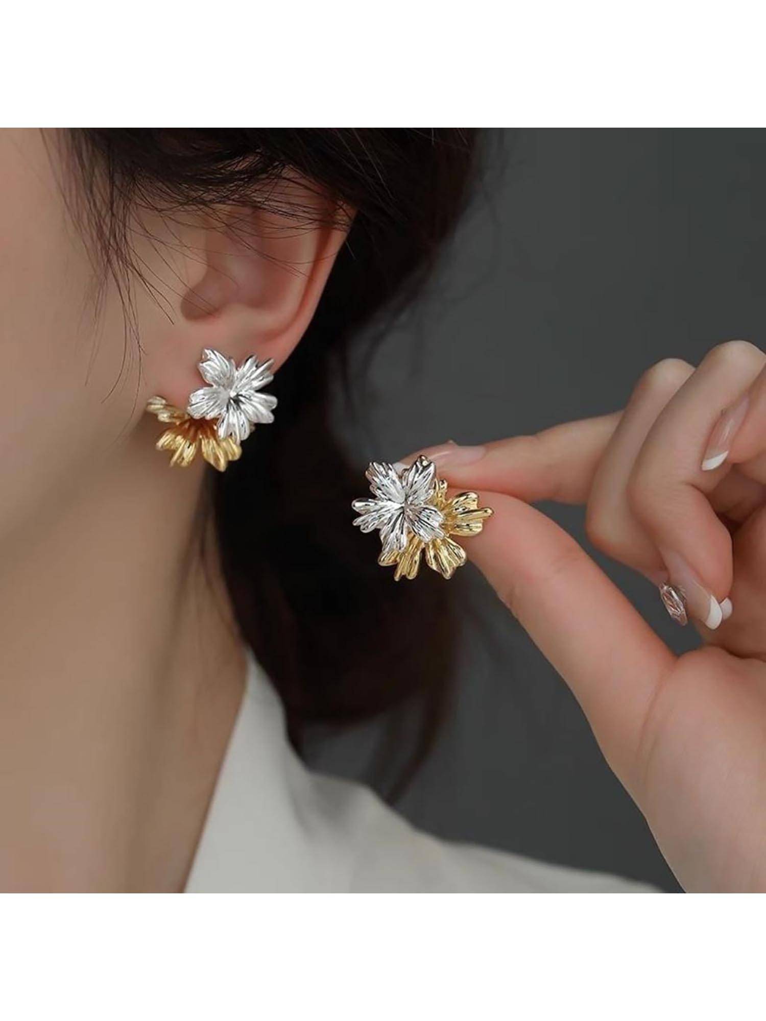 ESTAILO FASHION Multi-Color Two-Tone Petals Studs Earrings