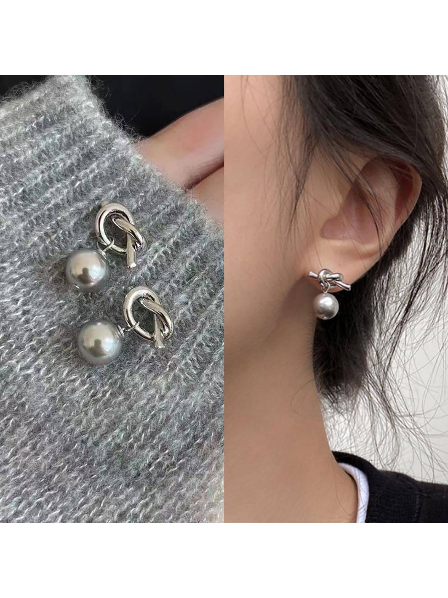 ESTAILO FASHION Silver Grey Metro Knot Earrings
