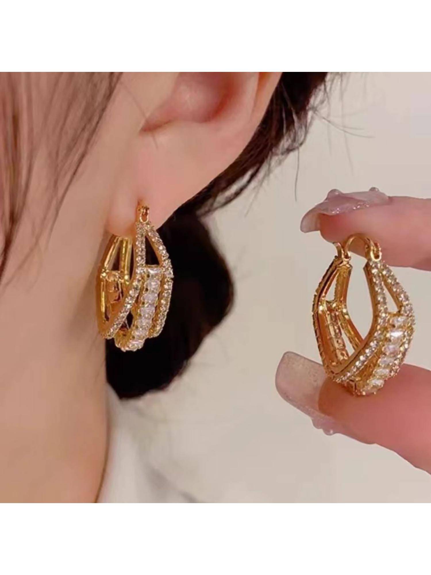 ESTAILO FASHION White Linear Luxe Hoops Earrings