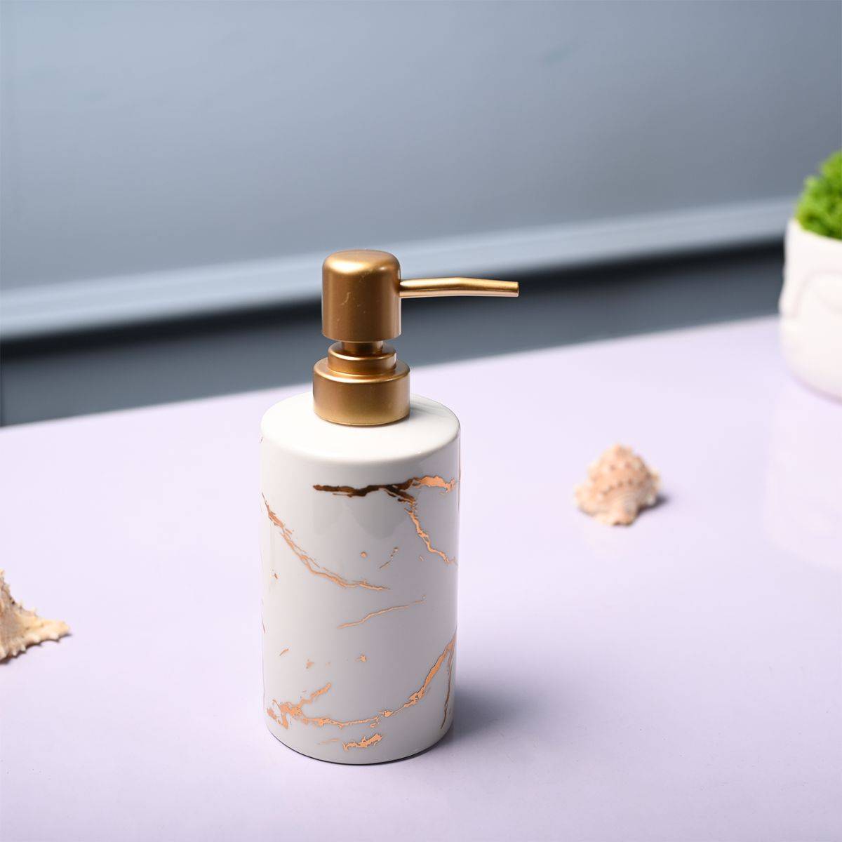 Voncasa Ceramic Glossy Off White color Soap Dispenser (550ml)