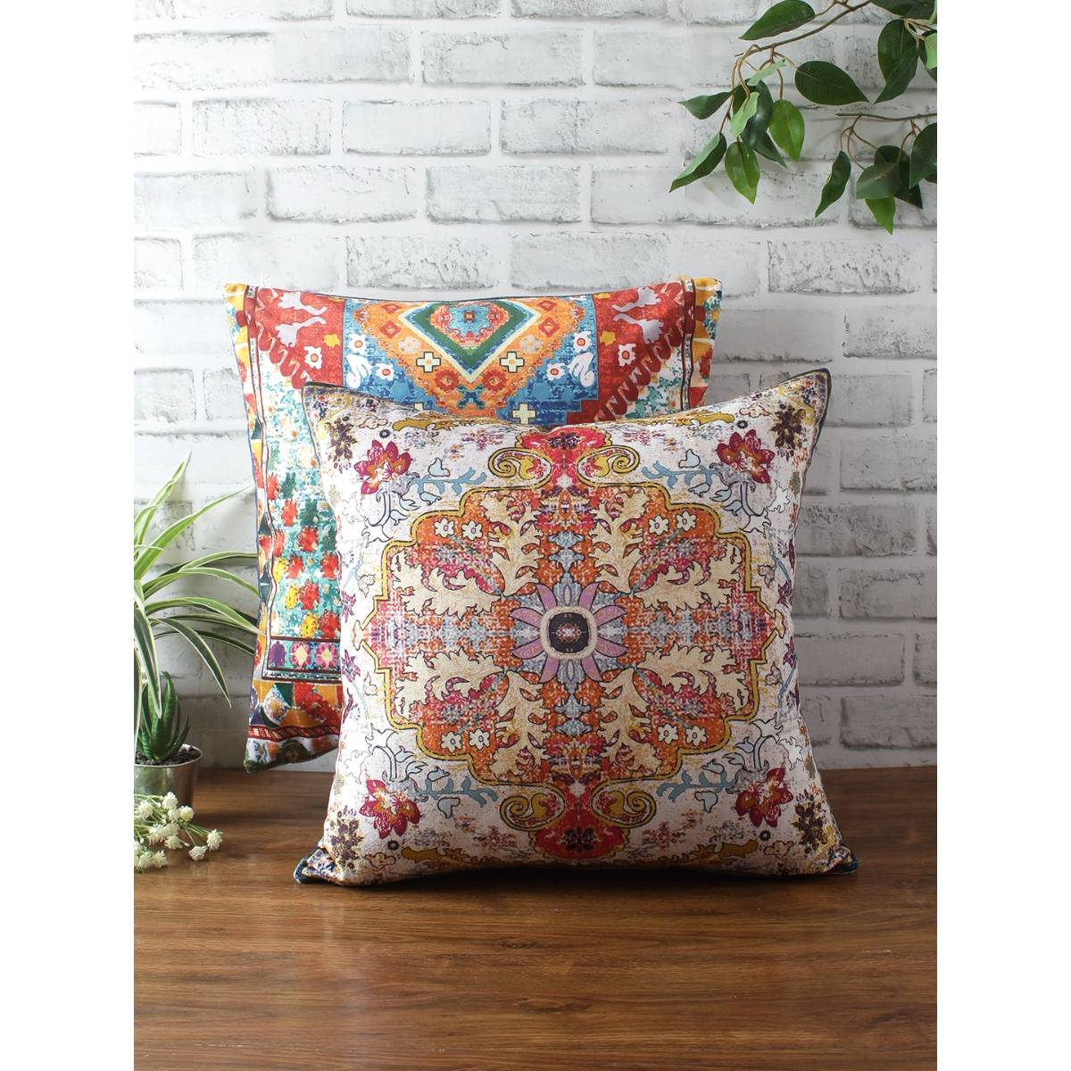 eyda Digital Multi Color Velvet Reversible Cushion Covers Set Of 2-18X18 Inch